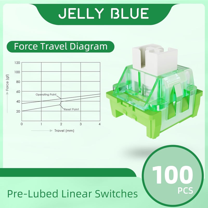 Magic-Refiner x Jelly Green Switches for Mechanical Keyboard DIY, 45gf Linear Keyswitch 3 Pins, Factory Pre Lubed with POM Stem Compatible for MX Mechanical Keyboard Switch Set (100PCS) - Image 4